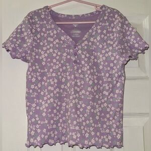 Members Mark girl floral rib knit scalloped hem top size 8